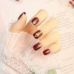 Press-On Nail Set Burgundy Glitter & Gem Accents Reusable