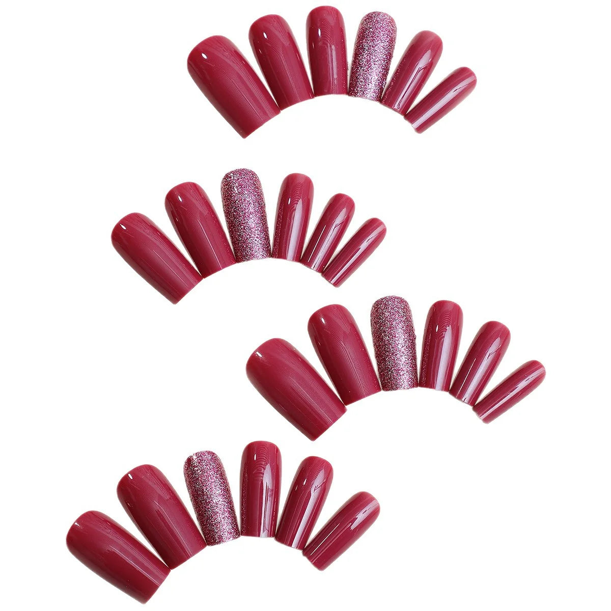 Press-On Nail Set Burgundy Glitter Peel & Stick Comfort Fit