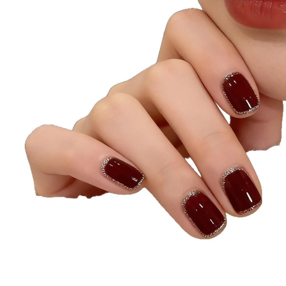 Press-On Nail Set Burgundy Glue-Free Kit