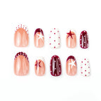 Press-On Nail Set Burgundy Star & Dot Self-Adhesive