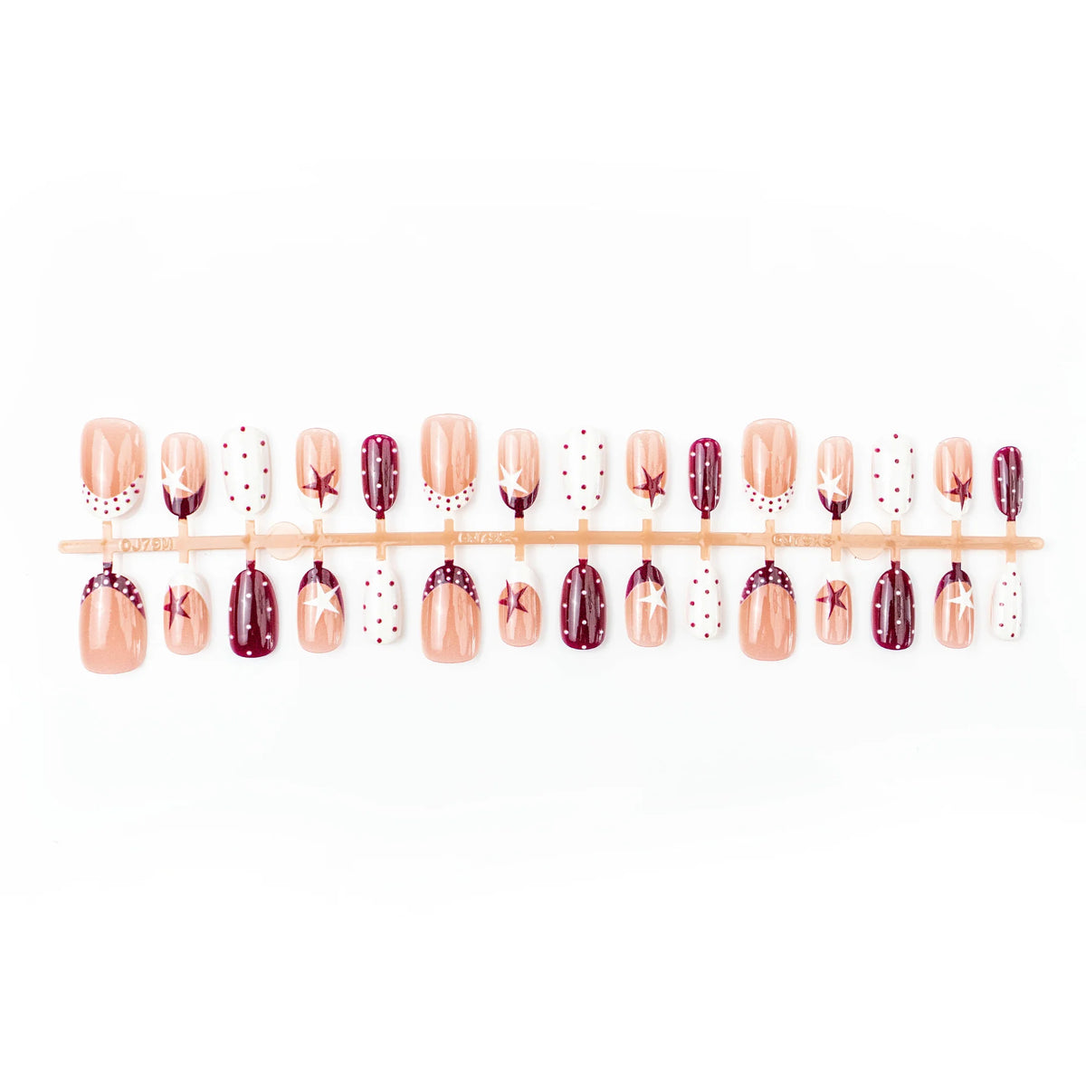 Press-On Nail Set Burgundy Star & Dot Self-Adhesive