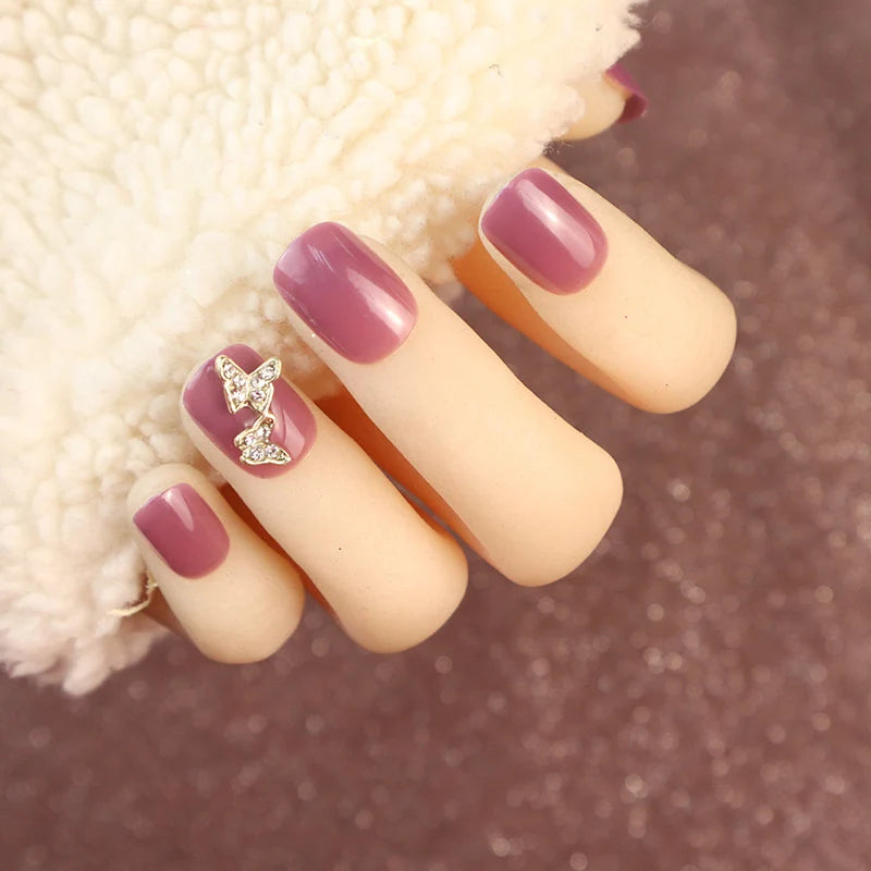 Press-On Nail Set Butterfly Accent No Glue & Reusable