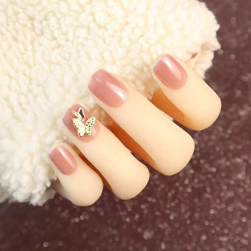 Press-On Nail Set Butterfly Accents Easy Application Chip-Resistant