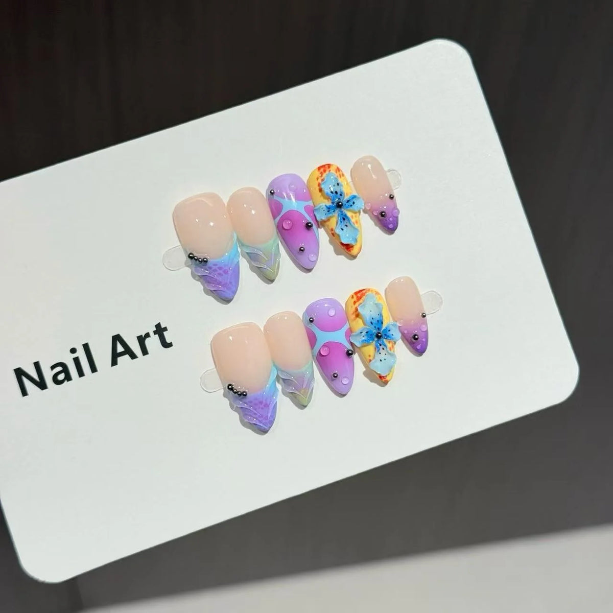 Press-On Nail Set Butterfly Art Pre-Applied Adhesive & Reusable