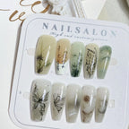 Press-On Nail Set Butterfly & Bamboo Designs