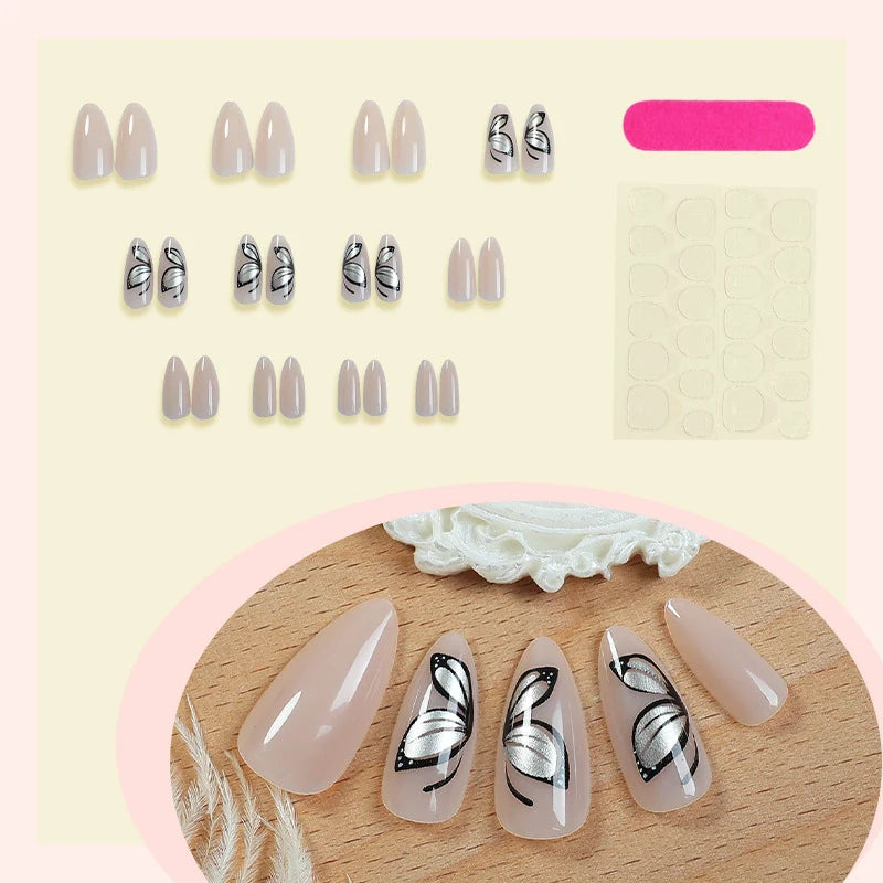 Press-On Nail Set Butterfly Design Reusable Adhesive Tabs