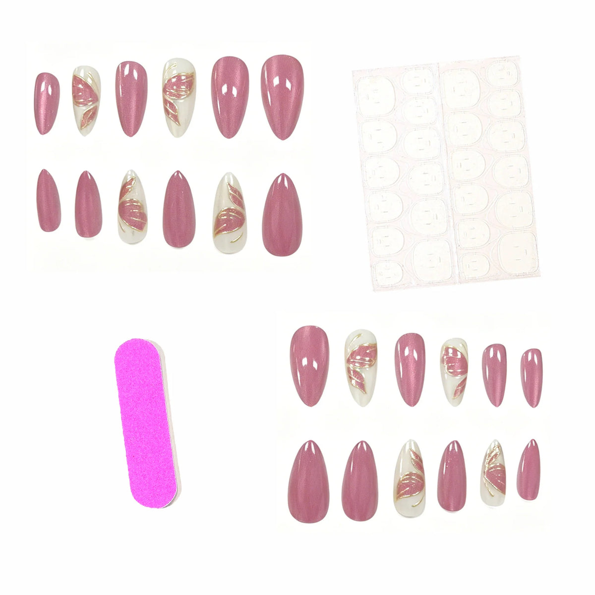 Press-On Nail Set Butterfly Floral Glossy Finish