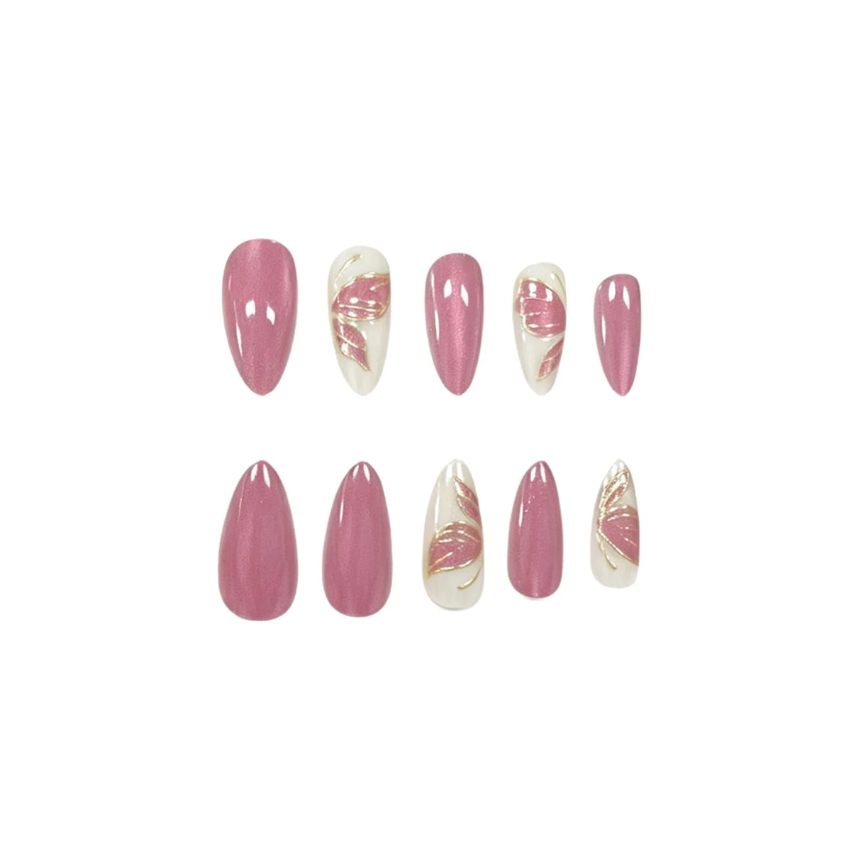 Press-On Nail Set Butterfly Floral Glossy Finish