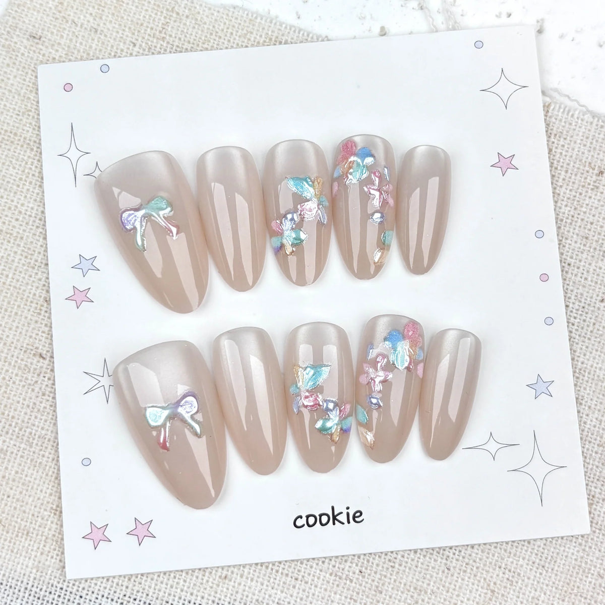 Press-On Nail Set Butterfly Floral Reusable & Easy Application