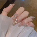 Press-On Nail Set Butterfly Glitter Glue-Free Reusable