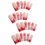 Press-On Nail Set Candy Cane Design Red Glitter