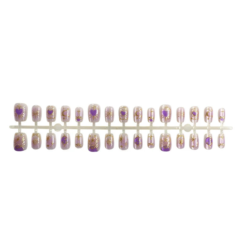 Press-On Nail Set Celestial Design Glue-Free & Long-Lasting