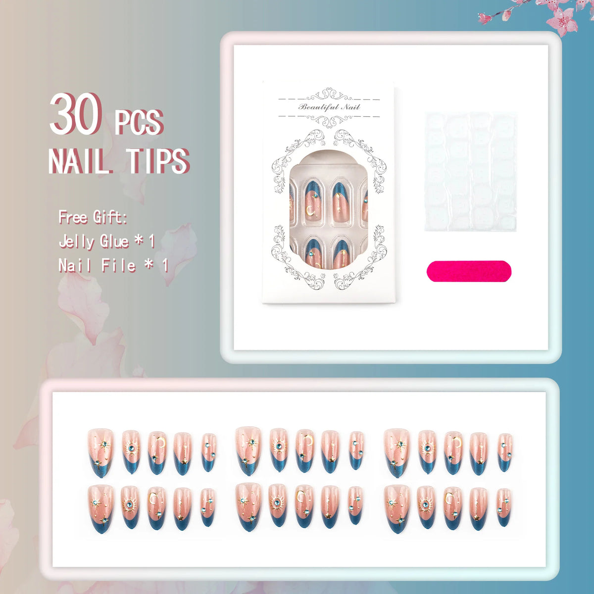 Press-On Nail Set Celestial Design Peel & Stick