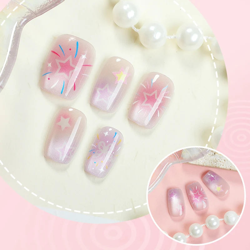 Press-On Nail Set Celestial Designs Adhesive Tabs & Multiple Sizes