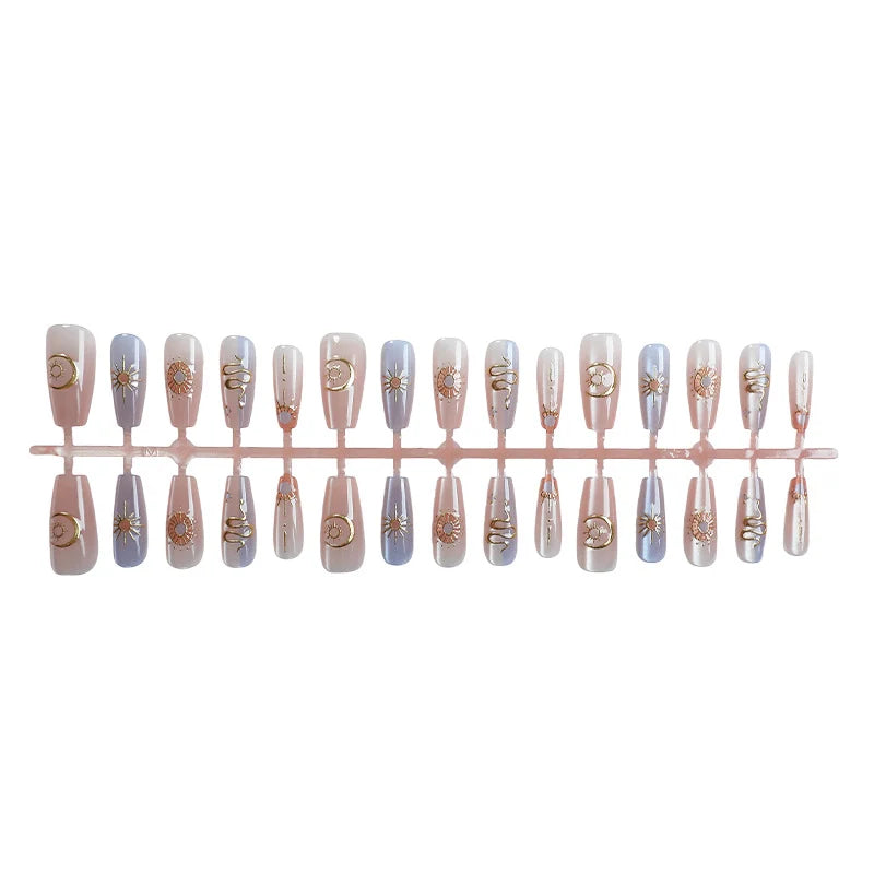 Press-On Nail Set Celestial Designs Glue & Multiple Sizes