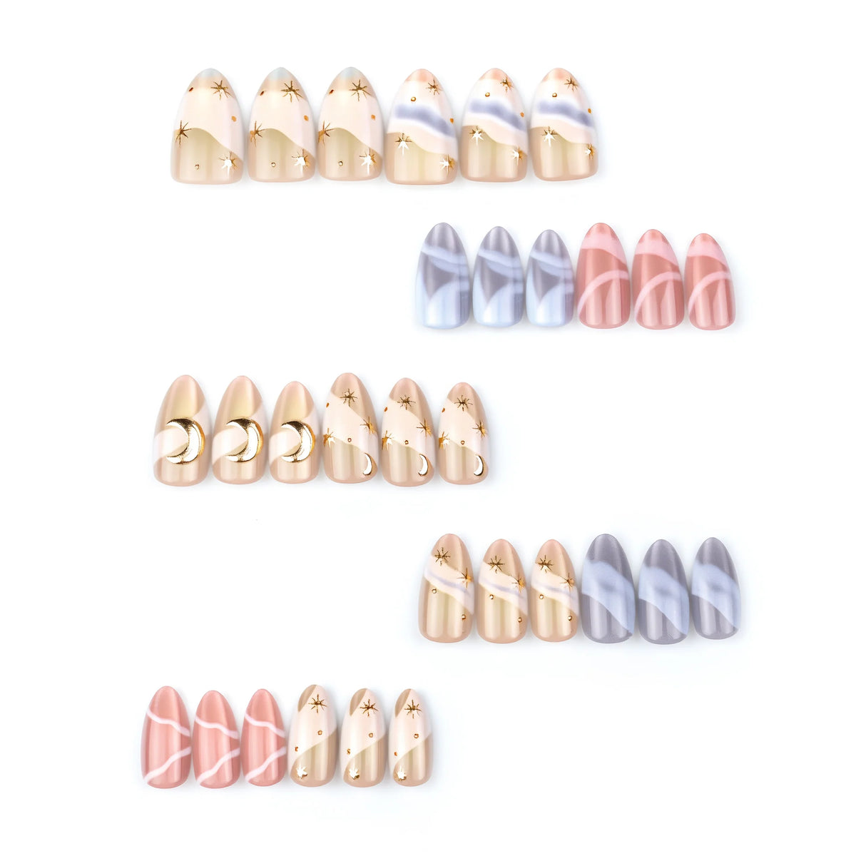 Press-On Nail Set Celestial Designs No Glue & Reusable