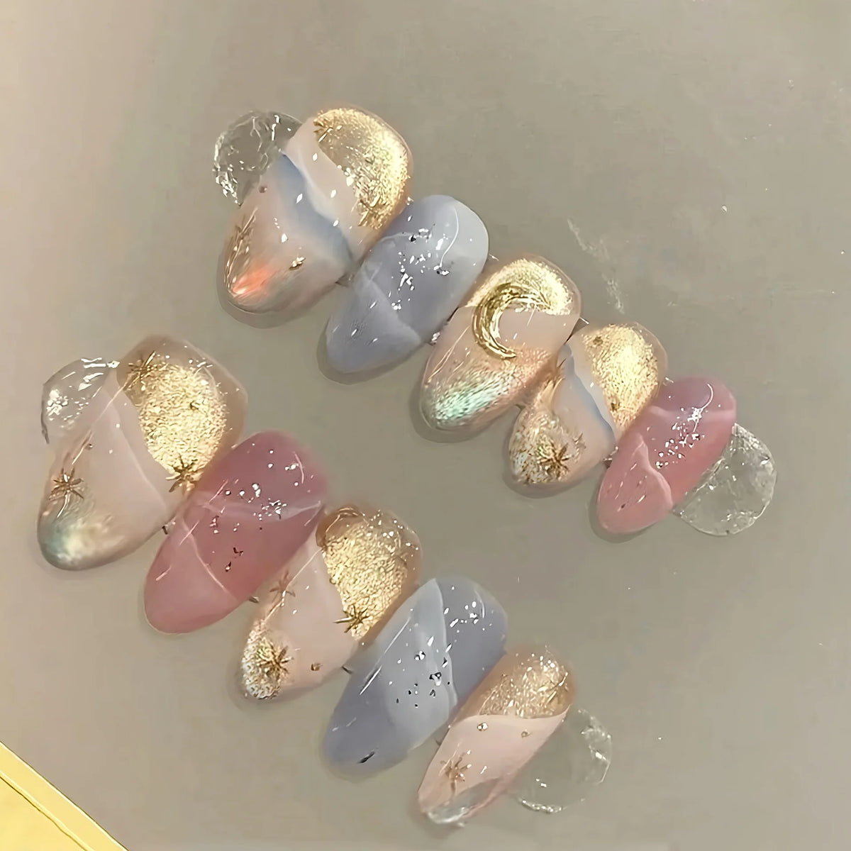 Press-On Nail Set Celestial Designs No Glue & Reusable