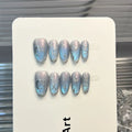 Press-On Nail Set Celestial Gradient Silver Star Accents