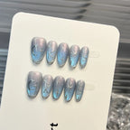 Press-On Nail Set Celestial Gradient Silver Star Accents