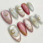 Press-On Nail Set Celestial & Metallic Designs Easy Application