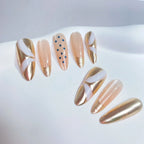 Press-On Nail Set Champagne Gold Accents Glue-Free