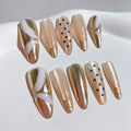 Press-On Nail Set Champagne Gold Accents Glue-Free