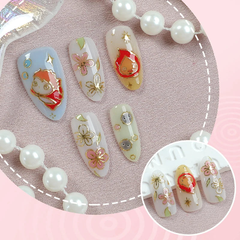 Press-On Nail Set Character & Floral Designs Multiple Sizes