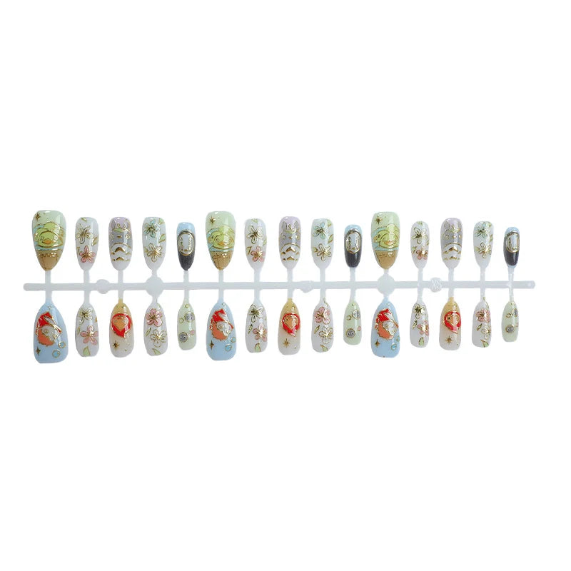 Press-On Nail Set Character & Floral Designs Multiple Sizes
