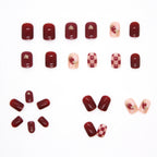 Press-On Nail Set Checkered & Glitter Self-Adhesive Reusable