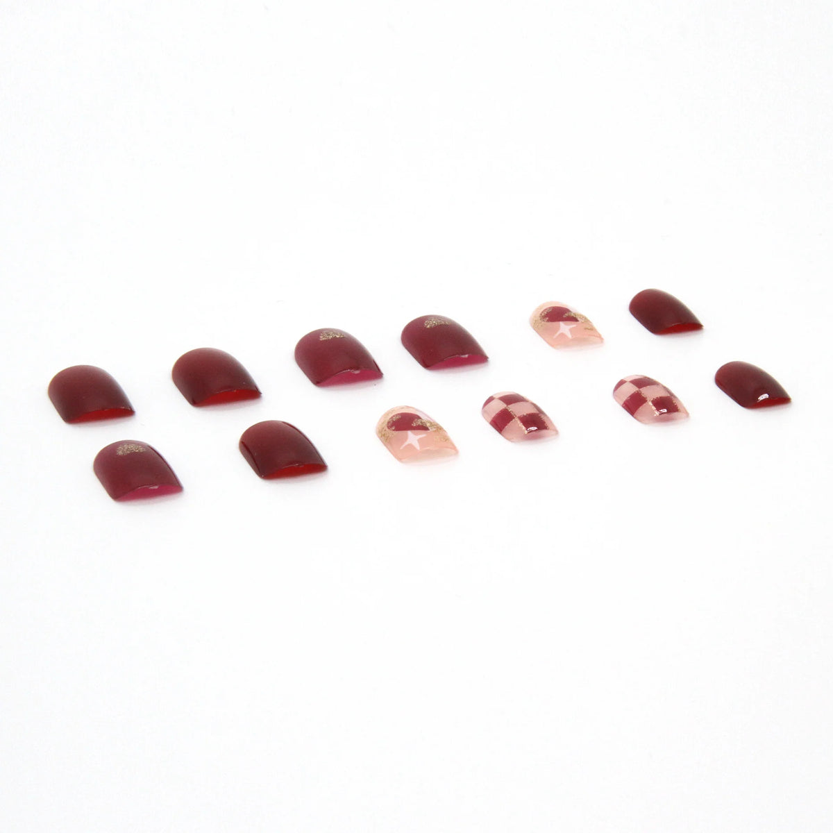 Press-On Nail Set Checkered & Glitter Self-Adhesive Reusable