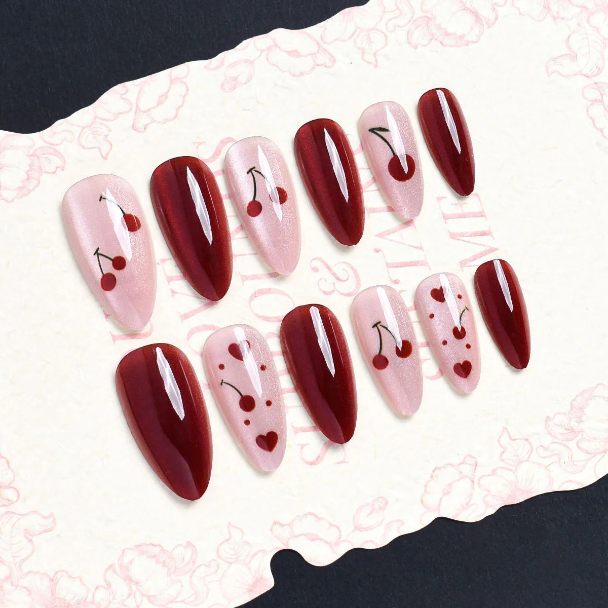 Press-On Nail Set Cherry Blossom 24-Piece Pre-Applied Adhesive