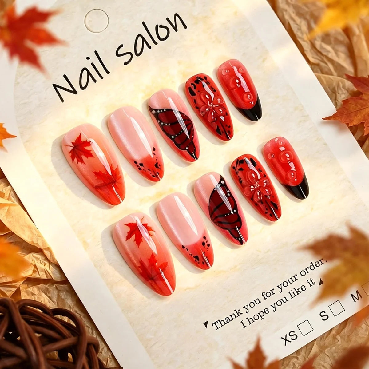 Press-On Nail Set Cherry Blossom 24-Piece Pre-Applied Adhesive