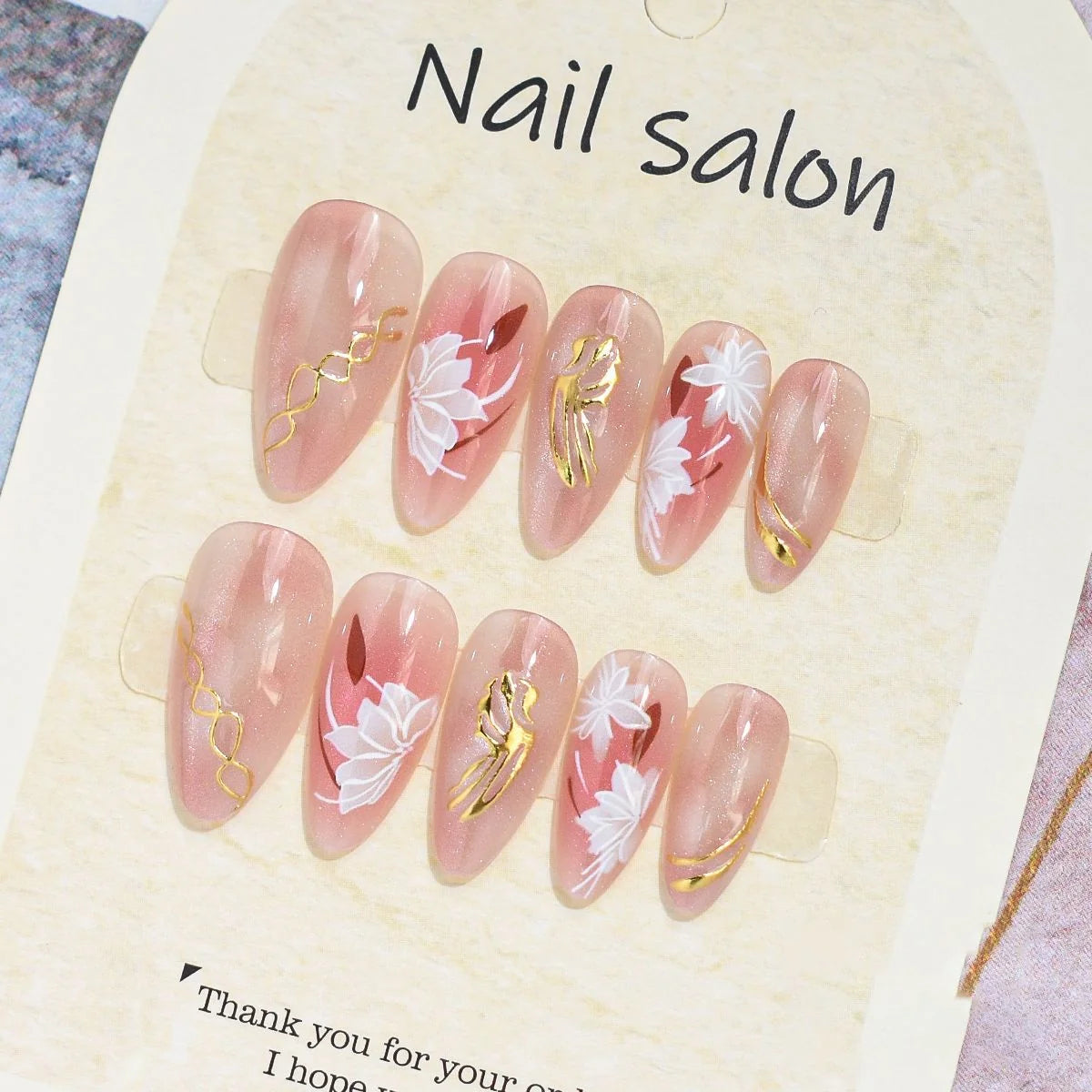 Press-On Nail Set Cherry Blossom 24-Piece Pre-Applied Adhesive