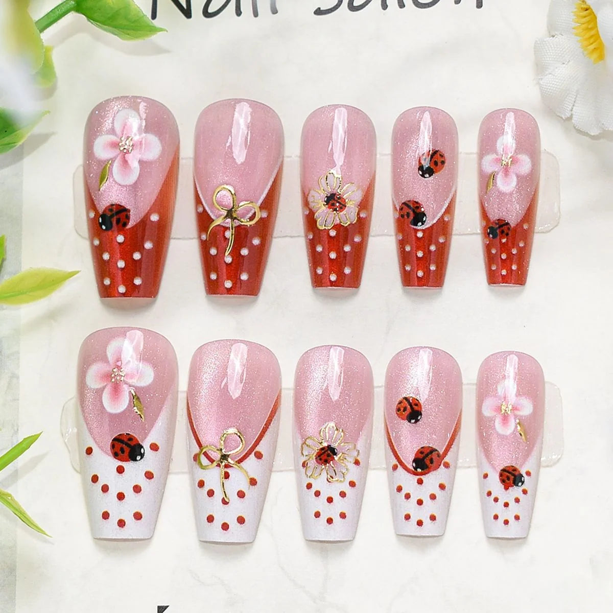 Press-On Nail Set Cherry Blossom 24-Piece Pre-Applied Adhesive