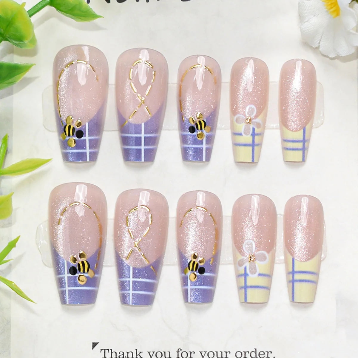 Press-On Nail Set Cherry Blossom 24-Piece Pre-Applied Adhesive