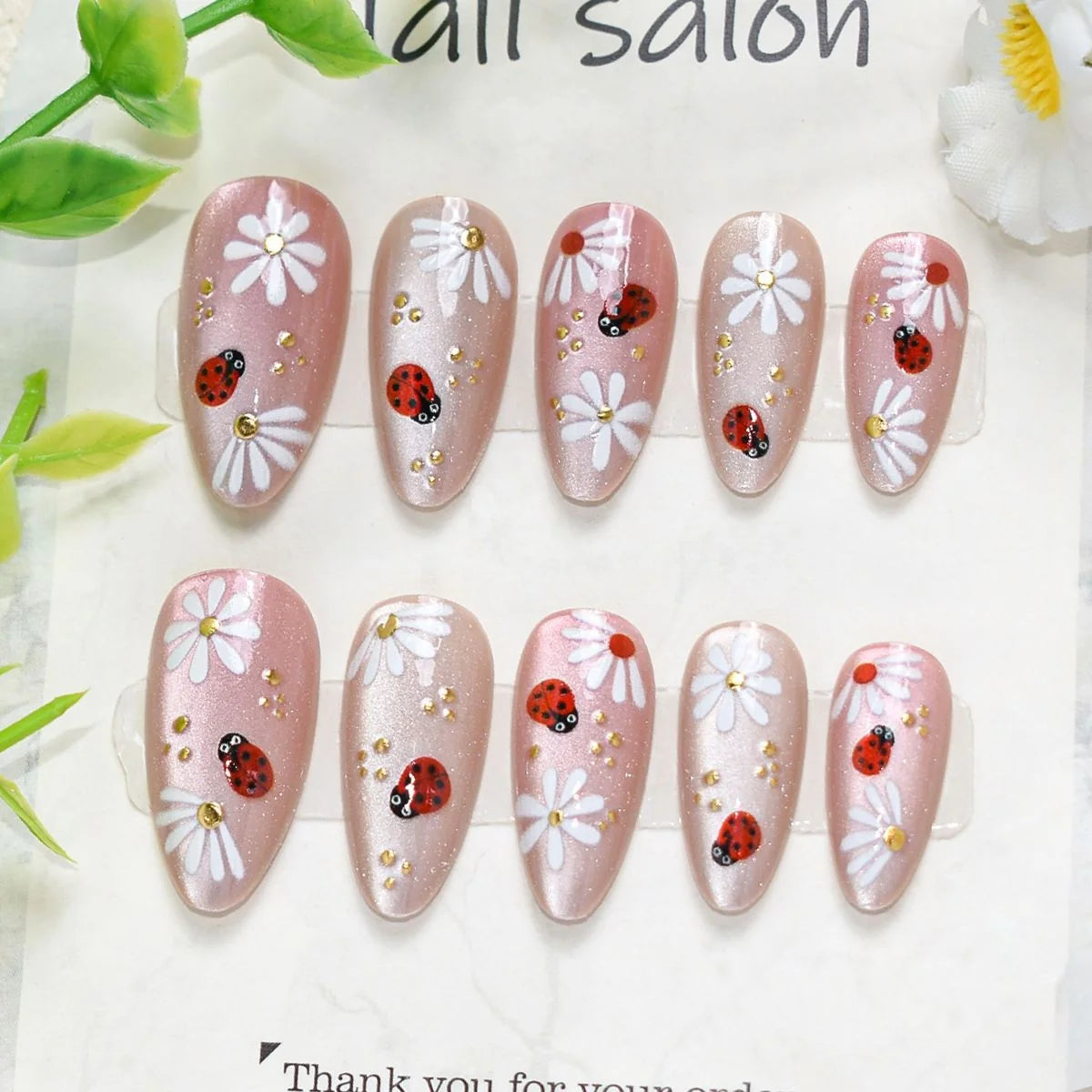 Press-On Nail Set Cherry Blossom 24-Piece Pre-Applied Adhesive