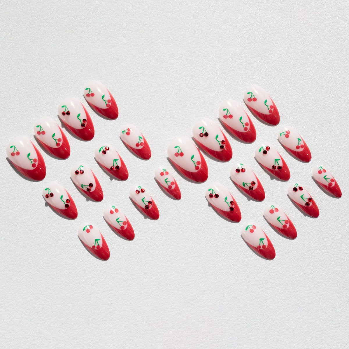 Press-On Nail Set Cherry Blossom Accent Durable Acrylic
