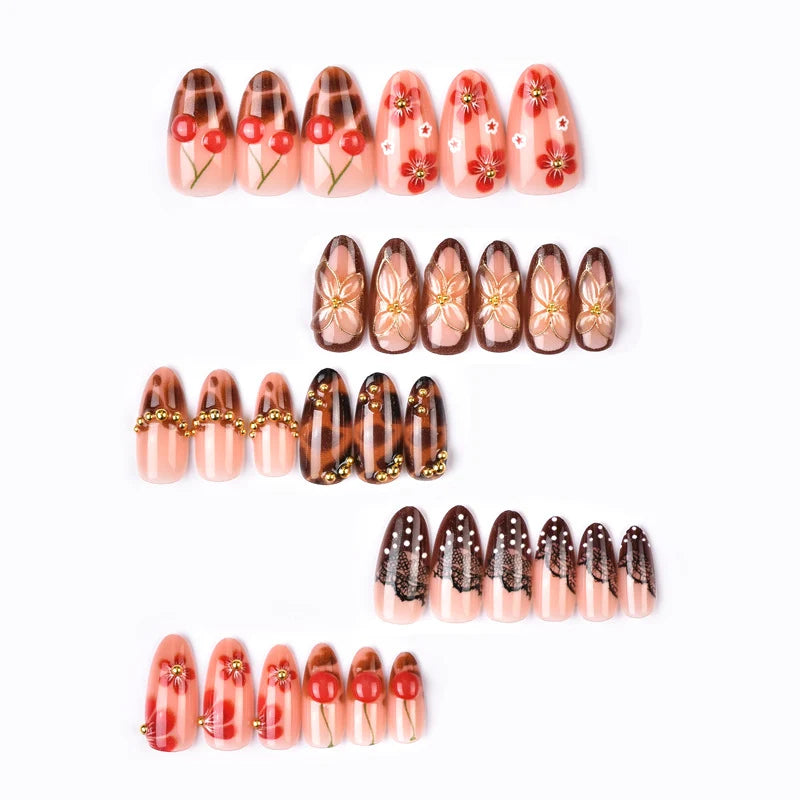 Press-On Nail Set Cherry Blossom Art No-Glue Salon-Quality