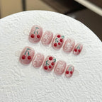 Press-On Nail Set Cherry Blossom & Crystal Accents
