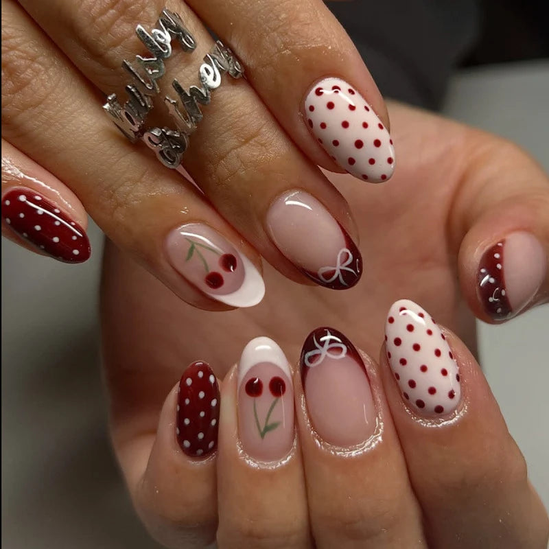 Press-On Nail Set Cherry Blossom Design Easy Application