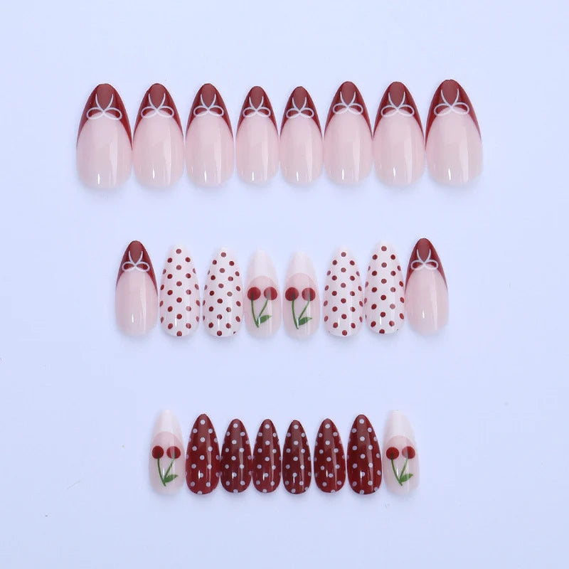 Press-On Nail Set Cherry Blossom Design Easy Application