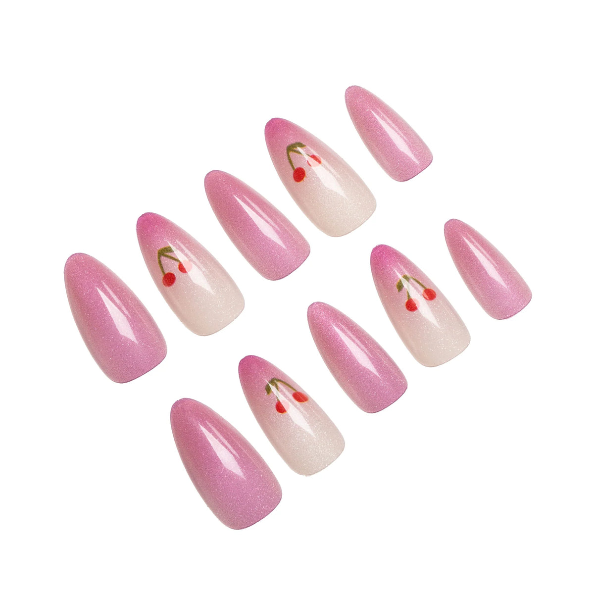 Press-On Nail Set Cherry Blossom Design Flexible Fit