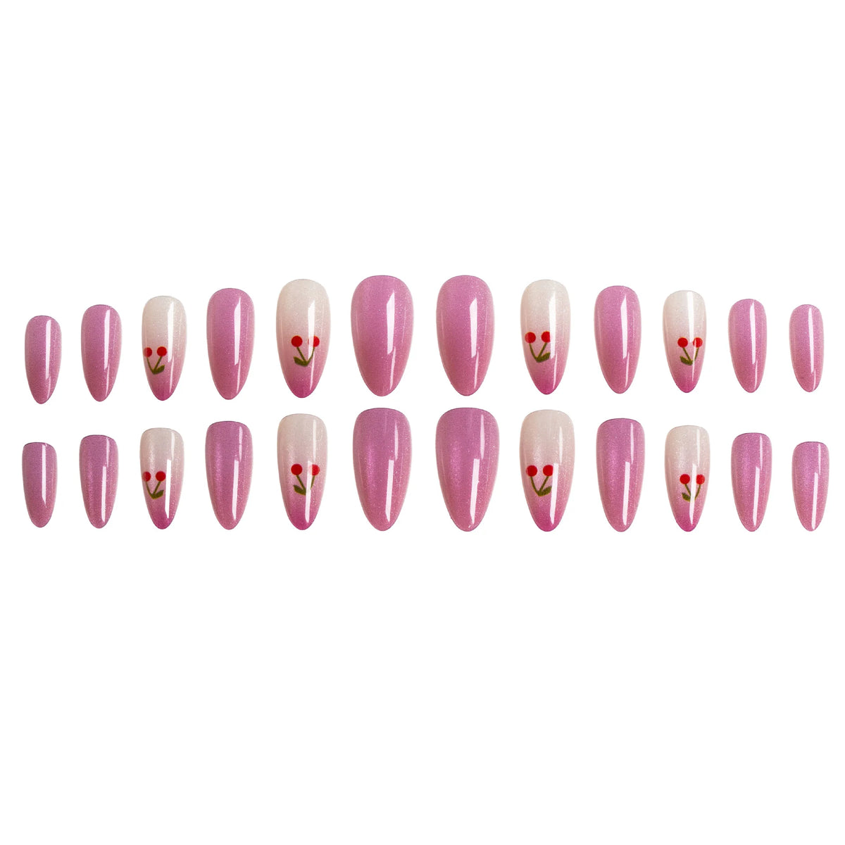 Press-On Nail Set Cherry Blossom Design Flexible Fit