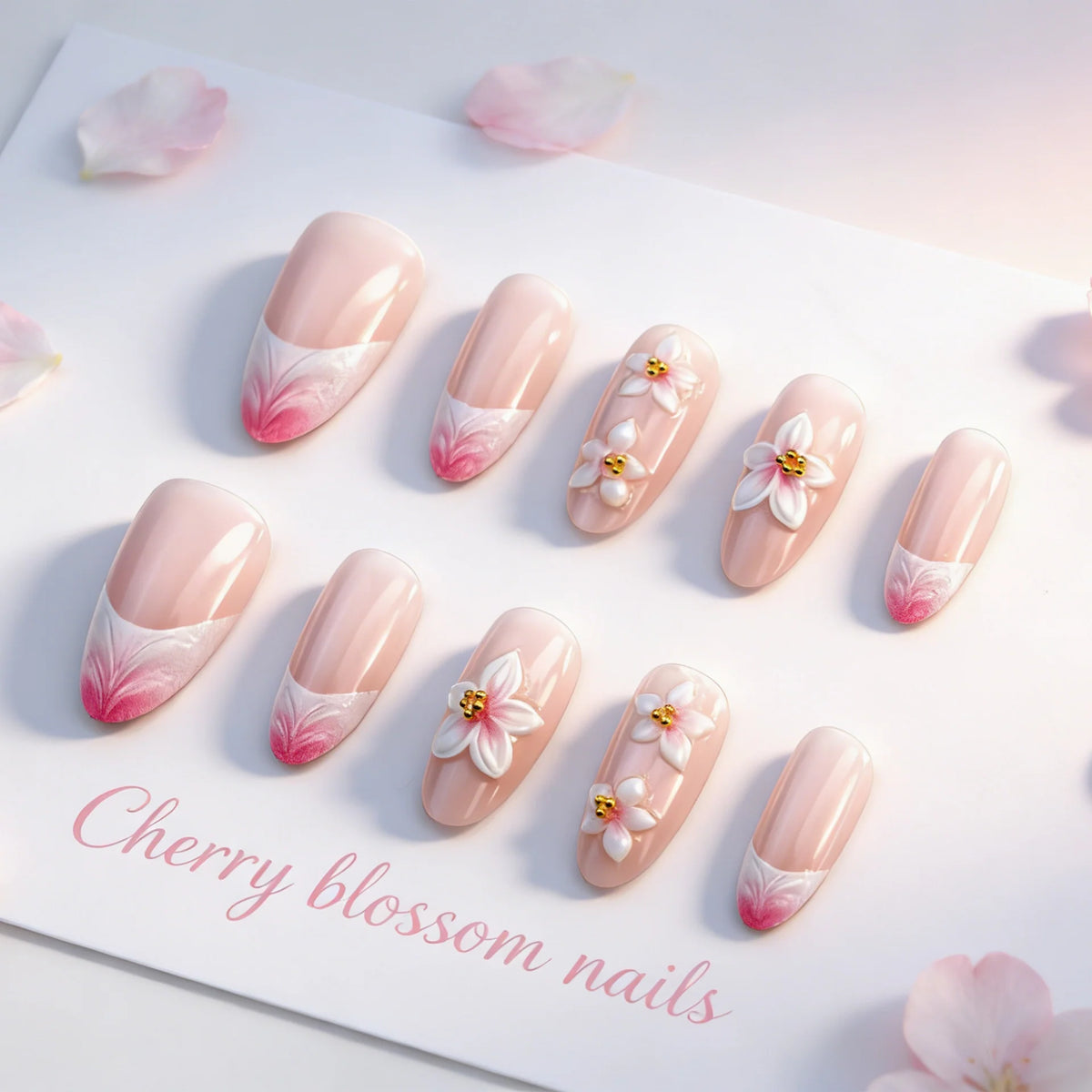 Press-On Nail Set Cherry Blossom Easy Application Comfortable Fit