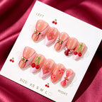 Press-On Nail Set Cherry Blossom Gold Accents