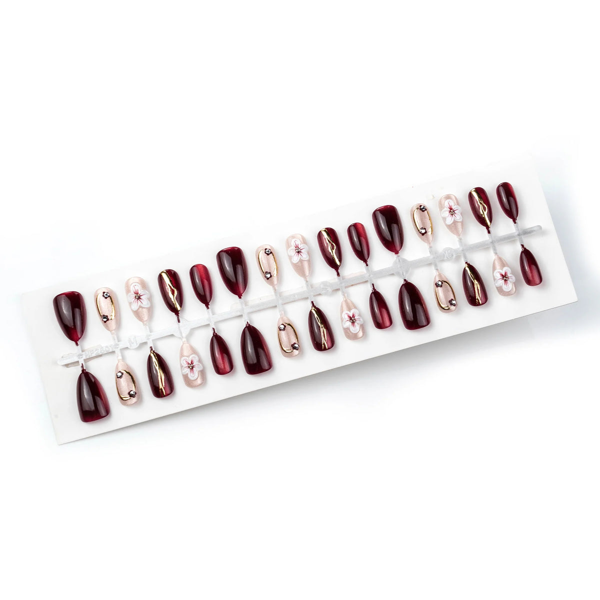 Press-On Nail Set Cherry Blossom Gold Accents