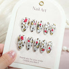 Press-On Nail Set Cherry Blossom & Leopard Print Peel-Off Adhesive