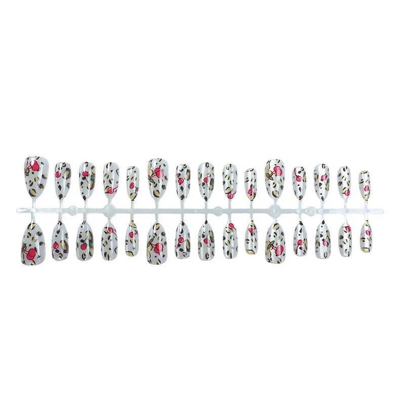 Press-On Nail Set Cherry Blossom & Leopard Print Peel-Off Adhesive