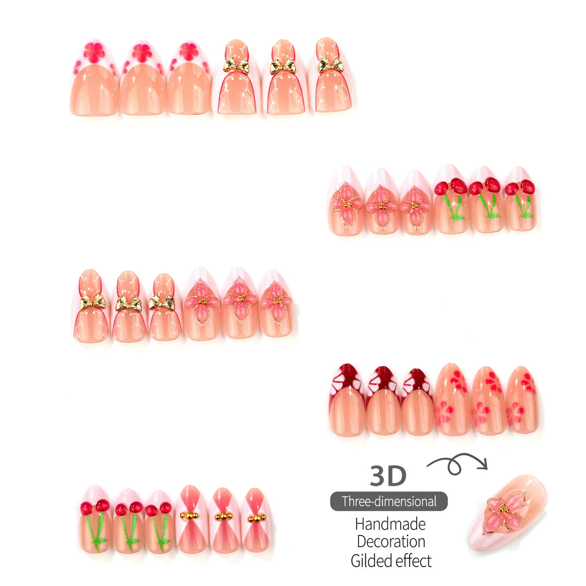 Press-On Nail Set Cherry Blossom Peel-And-Stick Reusable