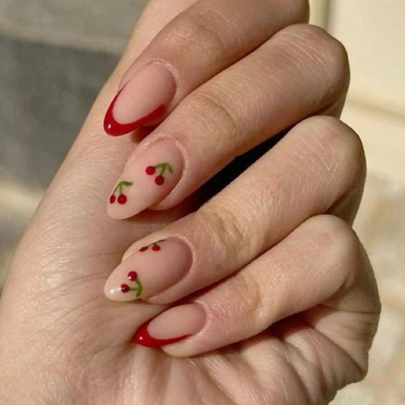 Press-On Nail Set Cherry Blossom Self-Adhesive & Reusable